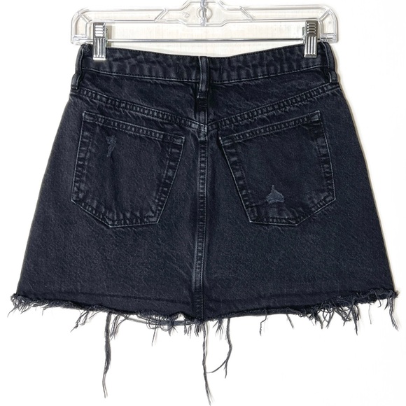 Free People Distressed Fringe Hem Light Black Buttonfly Cutoff Denim Mini Skirt - Picture 3 of 13